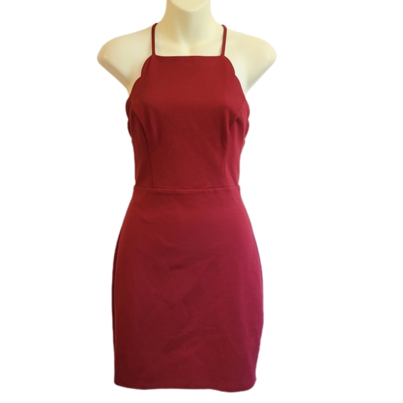 Lush Dresses & Skirts - Lush Red Bodycon Scallop Halter Strappy Mini Dress Size Small